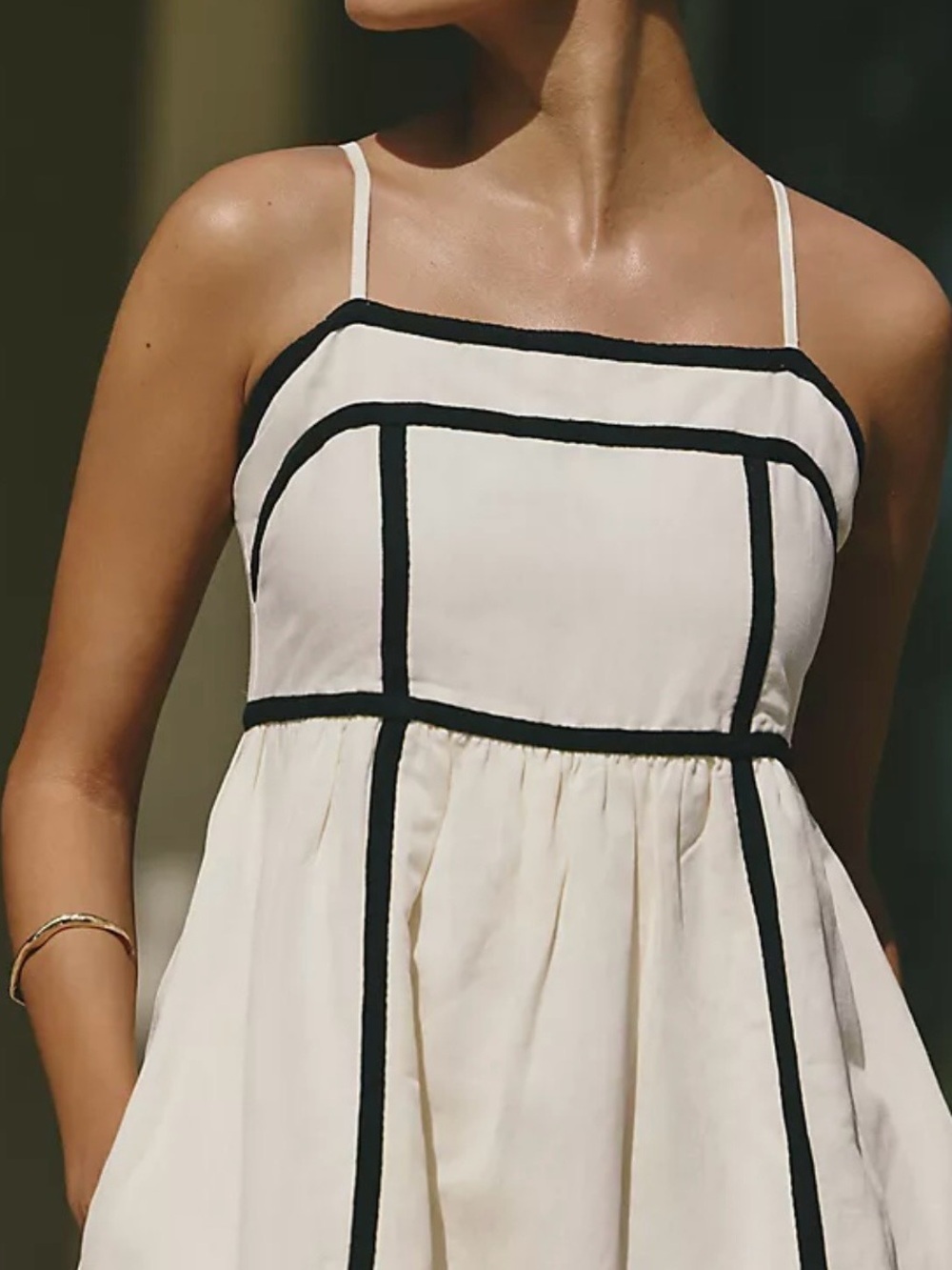 Comme Toi blush/beige spag strp lined drss w blk trim SZ L quiet luxury preppy